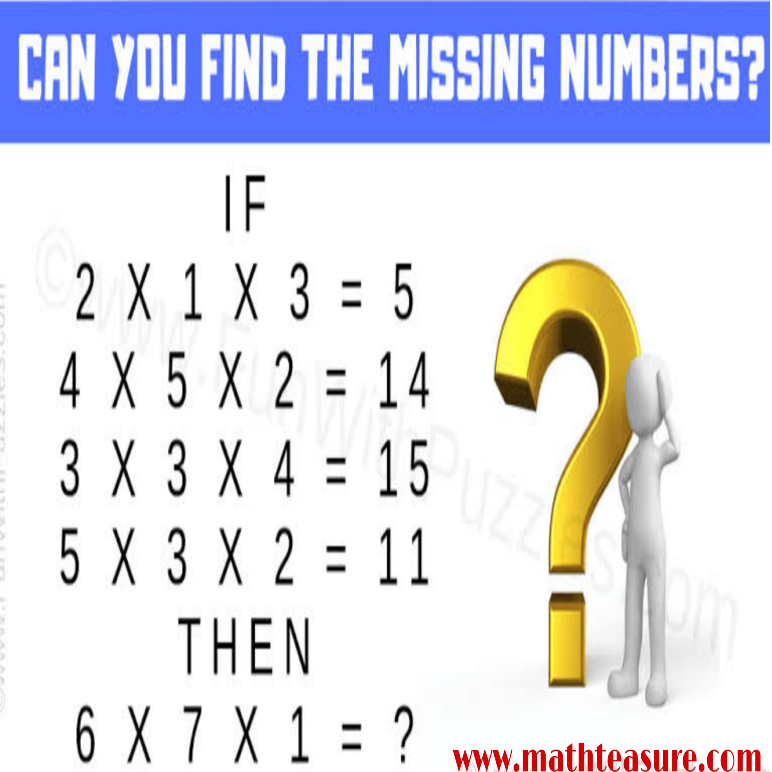 Find the missing number 2 x 1 x 3 = 5